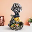 Black & Gold Lady Basket Statue – 11” Resin Decor