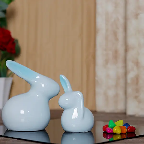 Decorative Bunny Set – Light Blue Polyresin – 5.5 Inch
