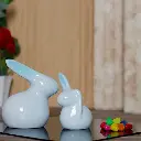 Decorative Bunny Set – Light Blue Polyresin – 5.5 Inch