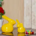 Yellow Bunny Pair – Polyresin Home Decor – 5.5 Inch 
