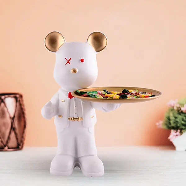 White Resin Bear Tray – 15.5 Inch Home Organizer