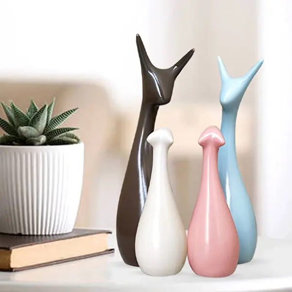 Lucky Deer Family Showpiece Set of 4 – Multicolor Polyresin – 10 Inch