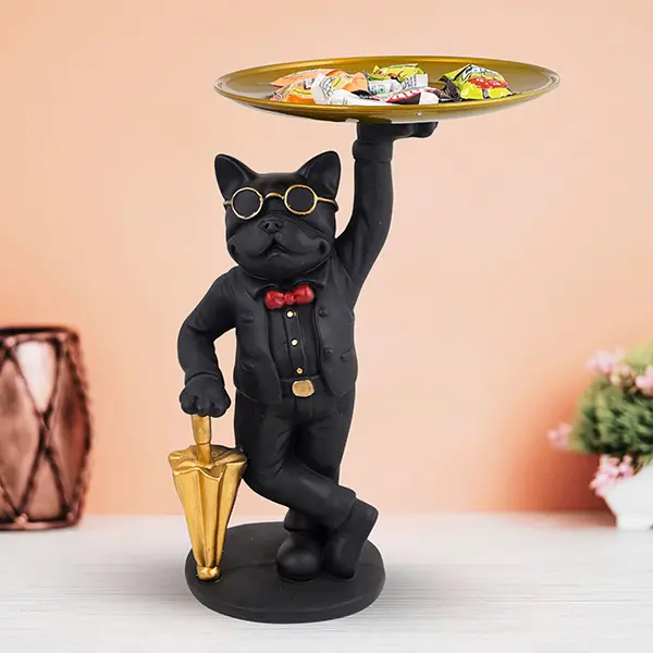 Black Resin French Bulldog Butler  10-Inch 