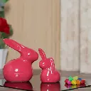 Elegant Rabbit Showpiece Set of 2 – 5.5-Inch Red Polyresin Figurines for Modern Home Decor