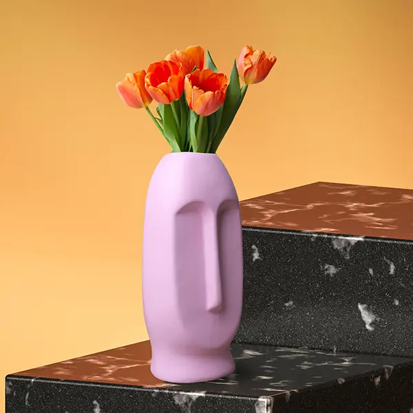 Artistic Human Face Vase – 9.5” Pink Polyresin Flower Holder