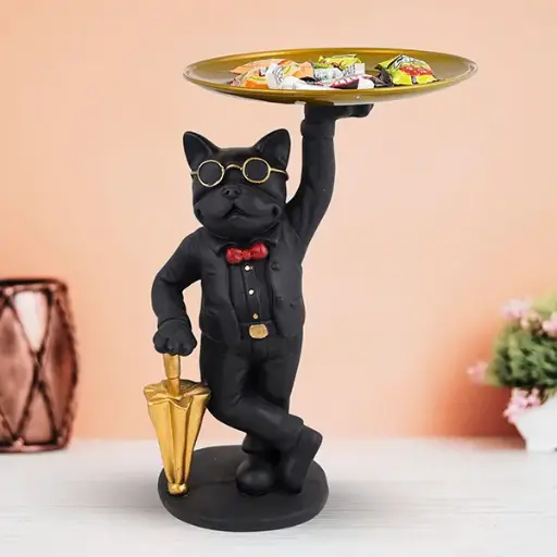 Black Resin French Bulldog Butler  10-Inch 