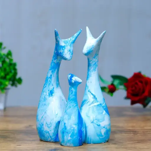 Set of 3 Lucky Deer Statues – 10” Marble Textured Polyresin Showpieces for Elegant Home Decoration