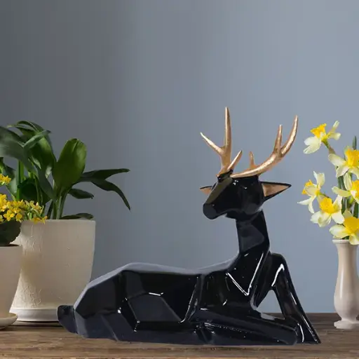 Black Sitting Deer Figurine 6.5-Inch Polyresin Decorative Showpiece 