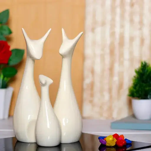 Elegant Lucky Deer Family Set of 3  10-Inch Cream Poly resin 