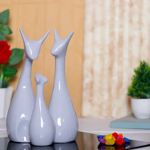 Lucky Deer Family Showpiece for Home Decor, Set of 3 (Grey) Polyresin – 10 Inch