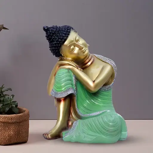 Calming Resting Buddha Statue – 16x16x23 cm Resin Sculpture for Peaceful Home Decor