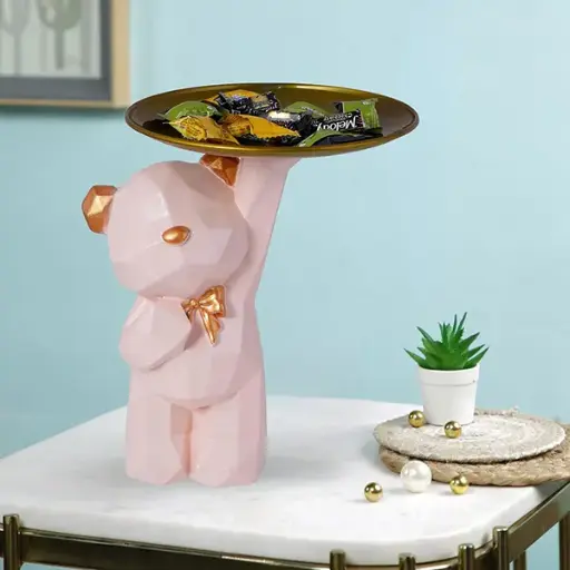 Tall Pink Bear Candy Tray – 12cm Cute Decor