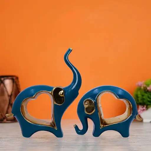 Royal Blue & Gold Elephant Figurine