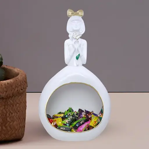 Elegant Girl Figurine with Hollow Storage Base