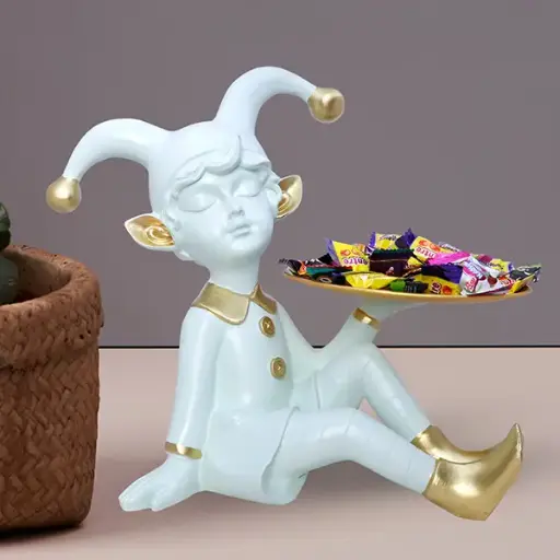 White Jester Figurine Candy & Snack Holder