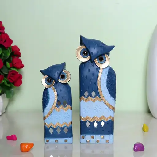 Decorative Golden Owl Figurine Set – Handcrafted Showpiece