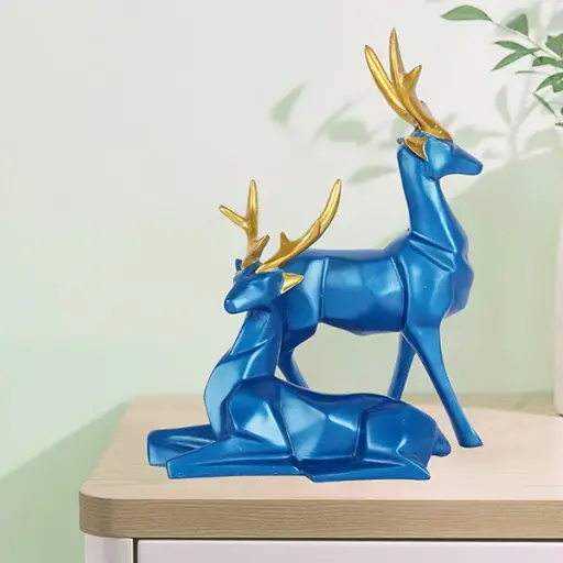 Blue Deer Couple Figurine – 8 Inch Home Accent Piece