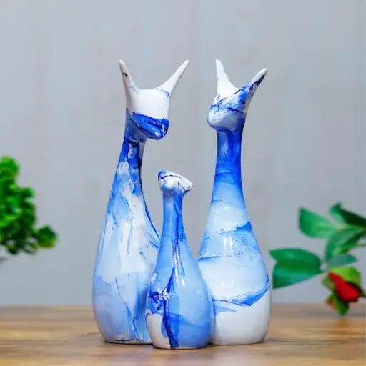 Lucky Deer Family Showpiece Set of 3 for Home Decor (Blue) Polyresin – 10 Inch