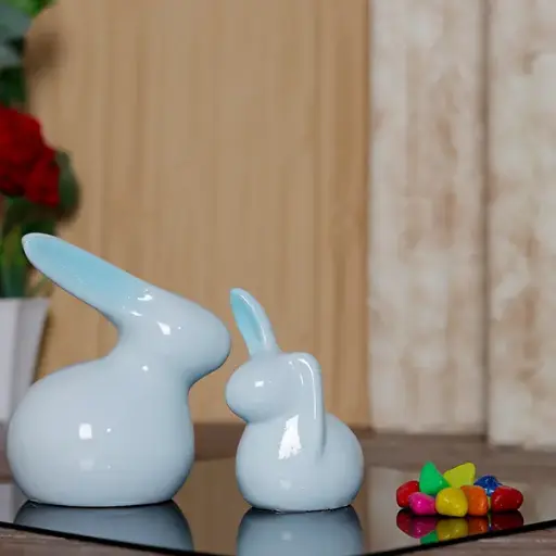 Decorative Bunny Set – Light Blue Polyresin – 5.5 Inch
