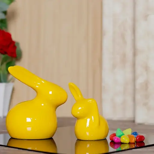 Yellow Bunny Pair – Polyresin Home Decor – 5.5 Inch 