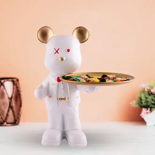 White Resin Bear Tray – 15.5 Inch Home Organizer