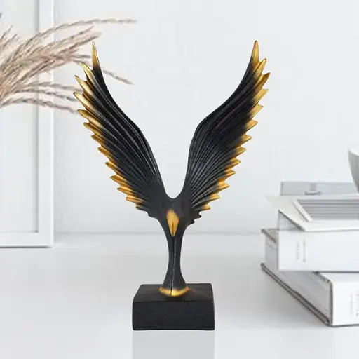 Black & Gold Majestic Eagle Wings Sculpture – Resin Figurine (22x6x31cm)