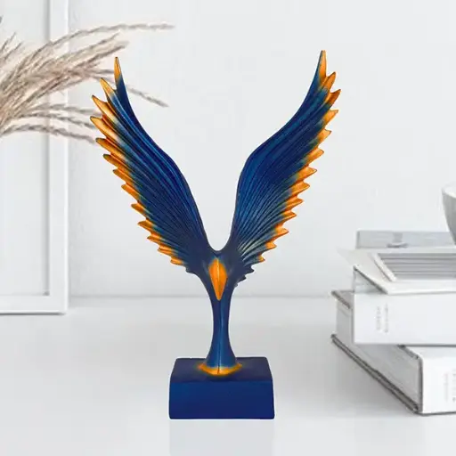 Majestic Eagle Wings Sculpture – Blue & Gold Resin Figurine – 22x6x31cm