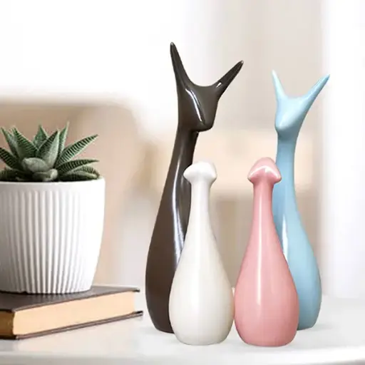 Lucky Deer Family Showpiece Set of 4 – Multicolor Polyresin – 10 Inch